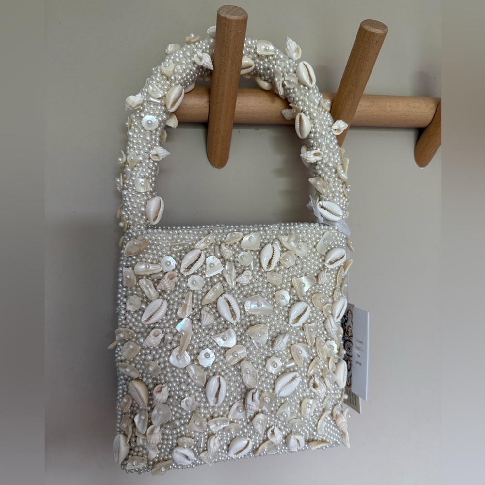 Pearl & Shell Embellished Ivory Women’s Handbag